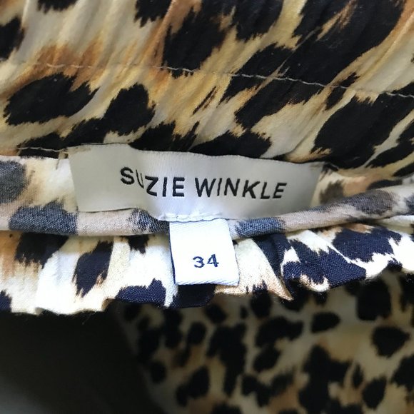 Suzie Winkle Tilio Trousers Pants Womens 34 XS Black Tan Leopard Print Wide Leg - Picture 8 of 12